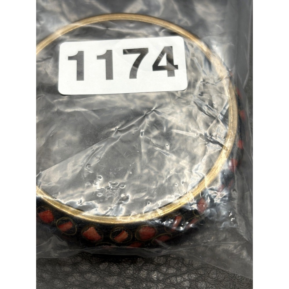 VTG Ethnic Brass Tone Black Red Coral Chip Circles Bangle Boho Bracelet 8.25" - Picture 6 of 6